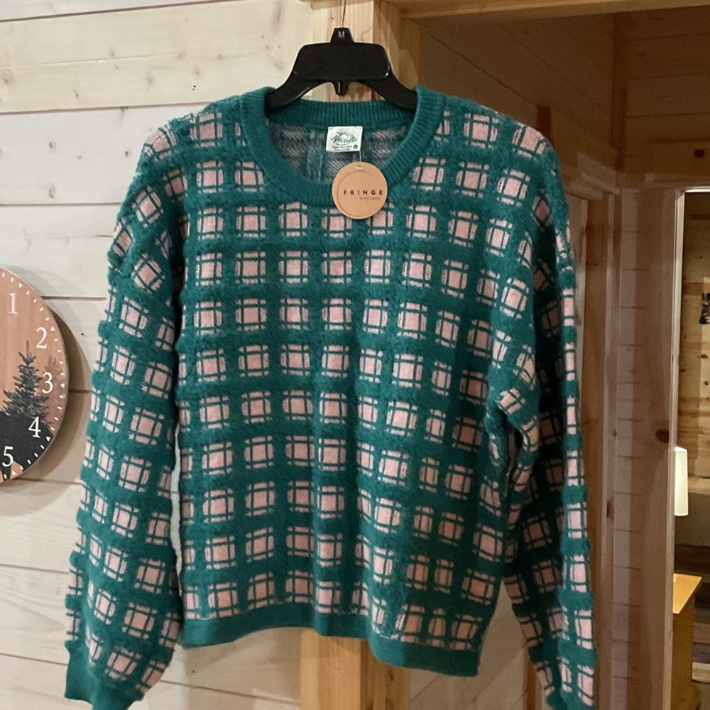 Women's Teal and Pink Plaid Sweater
